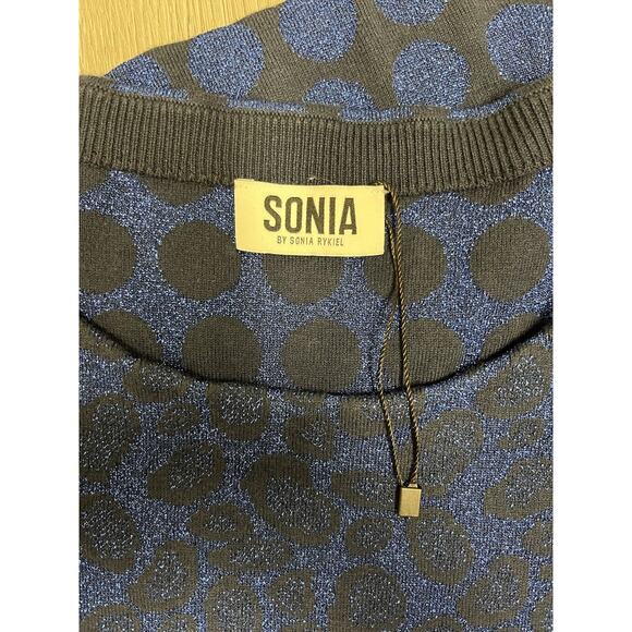 SONIA RYKIEL Blue Metallic Thread Textured Pullover Short Sleeve Sweater Top S - Picture 3 of 4